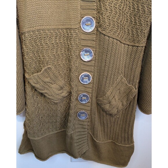Pure Handknit Cardigan Sweater Patchwork Cotton Stretch Button Front Size M/L - Picture 10 of 15